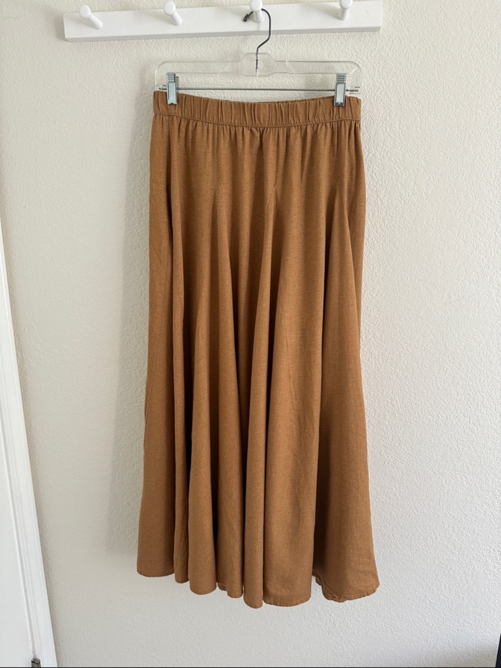 Brown Flowing Women's Linen Maxi  Skirt